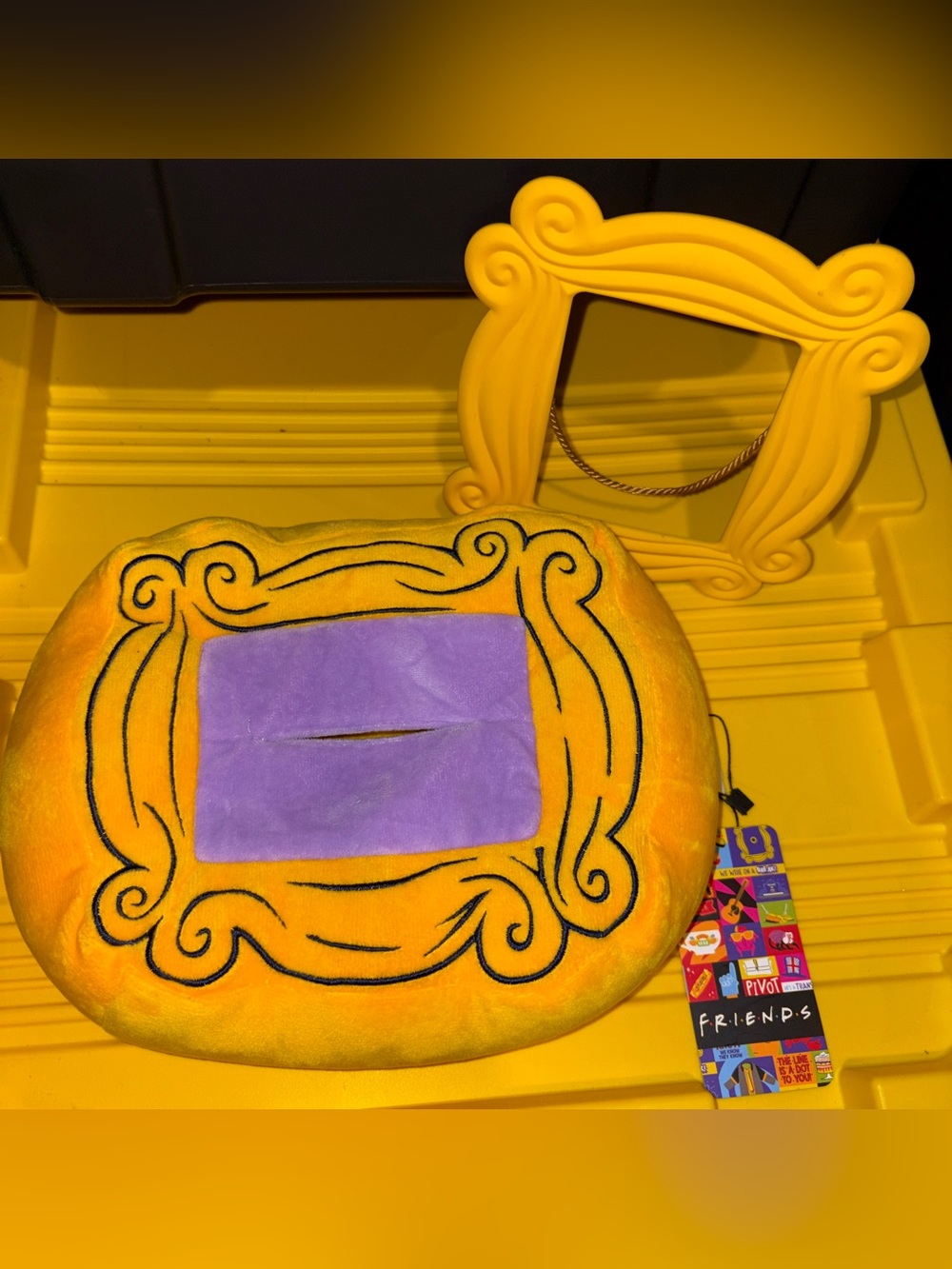 NEW FRIENDS X Yellow Frame Tissue Box Cover & Wall Decor Set
